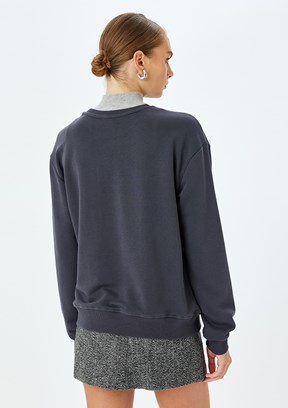 KOTON Antrasit Kadın Bisiklet Yaka Sweatshirt