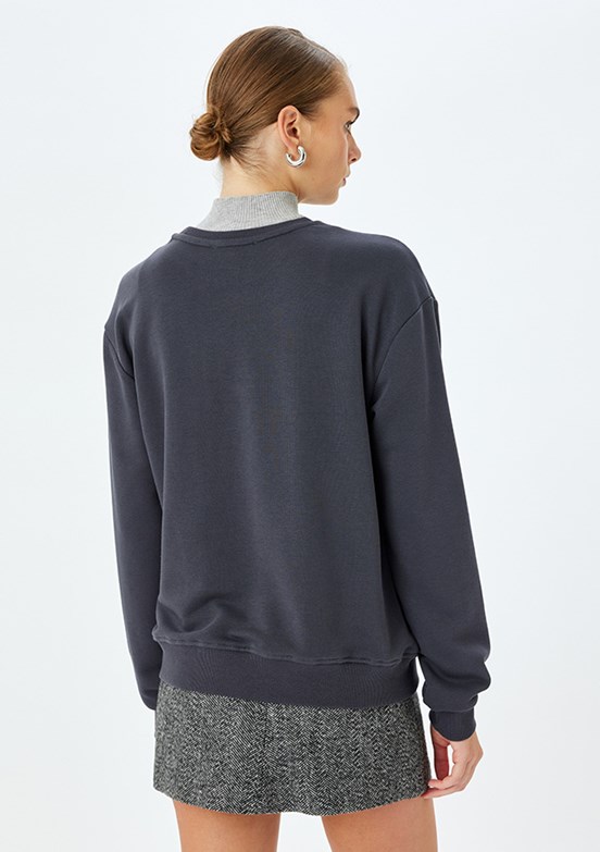 KOTON Antrasit Kadın Bisiklet Yaka Sweatshirt