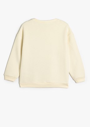 KOTON Beyaz Kız Çocuk Bisiklet Yaka Sweatshirt