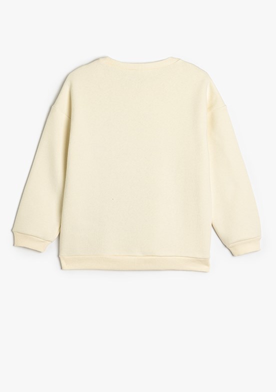 KOTON Beyaz Kız Çocuk Bisiklet Yaka Sweatshirt