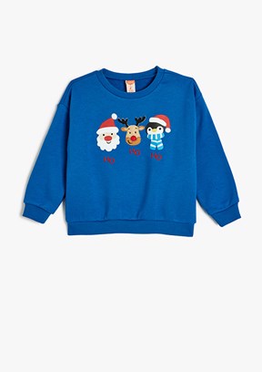KOTON Mavi Erkek Çocuk Bisiklet Yaka Sweatshirt