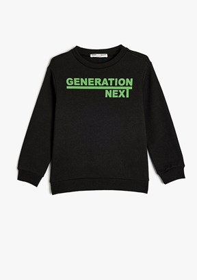 KOTON Siyah Erkek Çocuk Bisiklet Yaka Sweatshirt