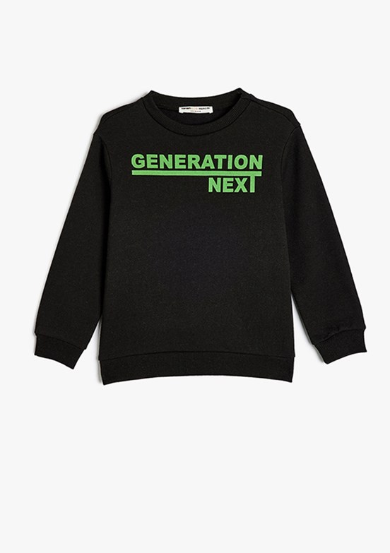 KOTON Siyah Erkek Çocuk Bisiklet Yaka Sweatshirt