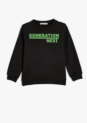 KOTON Siyah Erkek Çocuk Bisiklet Yaka Sweatshirt