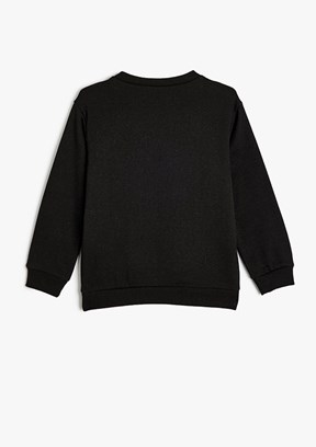 KOTON Siyah Erkek Çocuk Bisiklet Yaka Sweatshirt