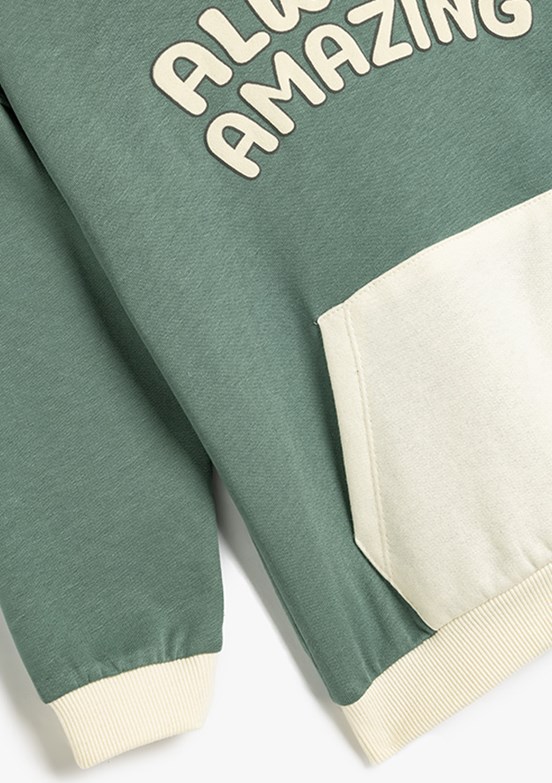 KOTON Yeşil Erkek Çocuk Kapüşonlu Sweatshirt