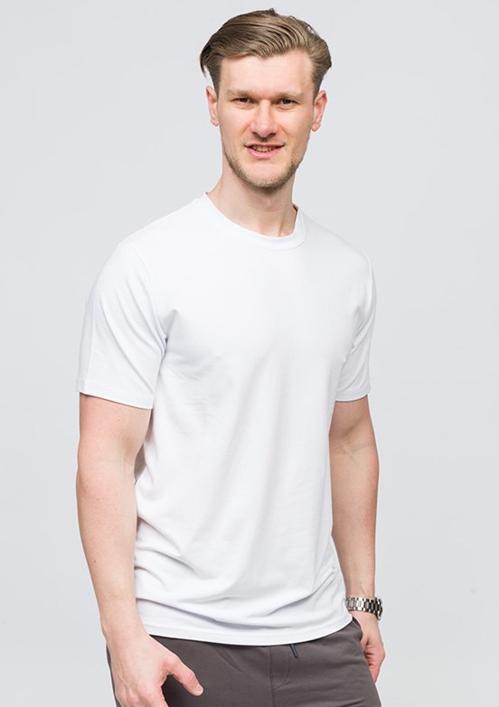 JOHNNY JOE Beyaz Erkek Bisiklet Yaka T-shirt