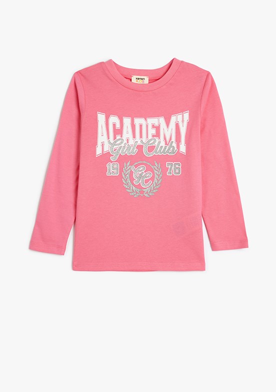 KOTON Pembe Kız Çocuk Bisiklet Yaka T-Shirt