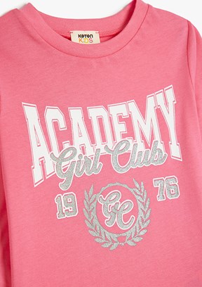 KOTON Pembe Kız Çocuk Bisiklet Yaka T-Shirt