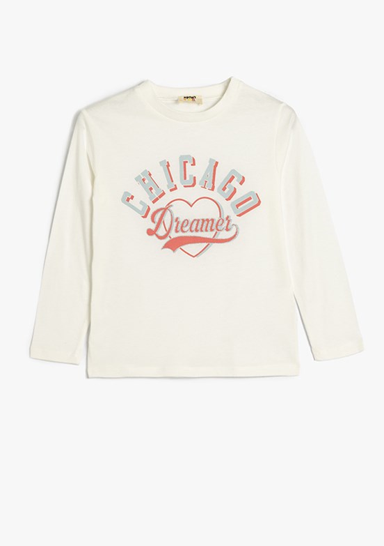 KOTON Beyaz Kız Çocuk Baskılı T-Shirt