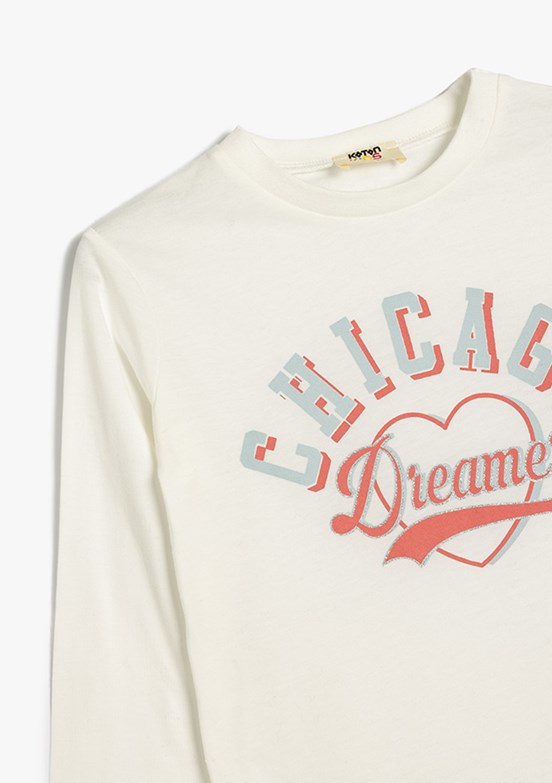 KOTON Beyaz Kız Çocuk Baskılı T-Shirt