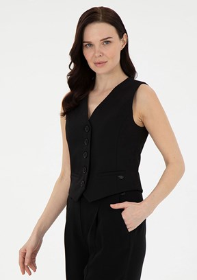 PİERRE CARDİN Siyah Kadın Slim Yelek