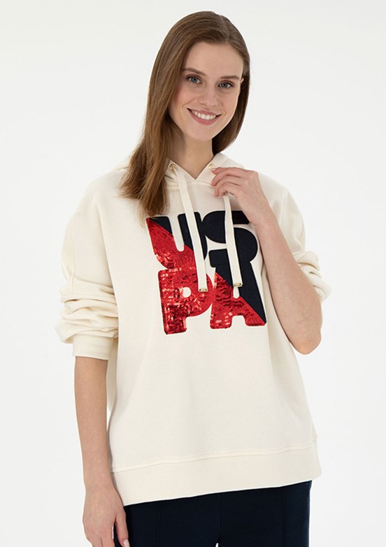 US POLO ASSN Beyaz Kadın Cropped Sweatshirt