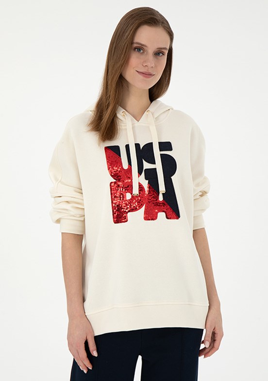 US POLO ASSN Beyaz Kadın Cropped Sweatshirt