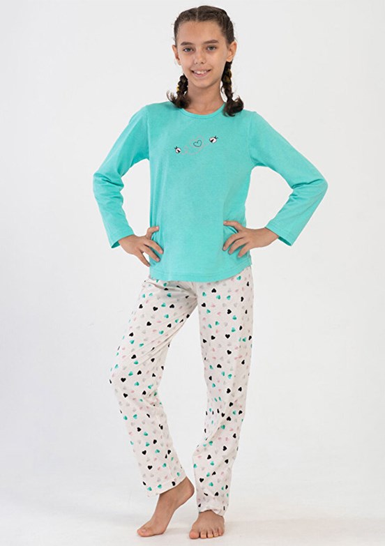 VİENETTA - 4050700580 Kız Çocuk Yeşil Pijama Takımı