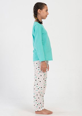 VİENETTA - 4050700580 Kız Çocuk Yeşil Pijama Takımı