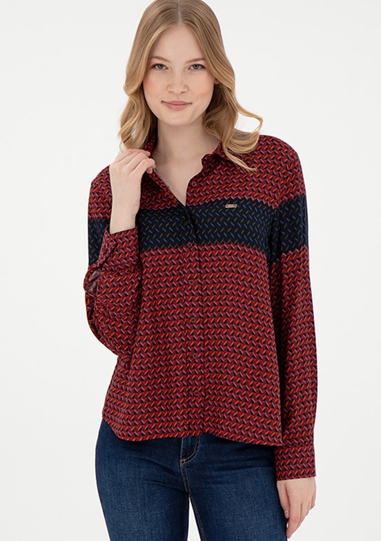 US POLO ASSN Bordo Kadın Dokuma Gömlek