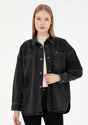 US POLO ASSN Siyah Kadın Denim Gömlek