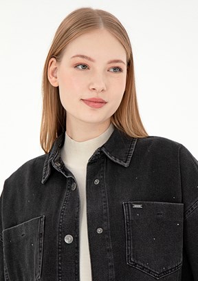 US POLO ASSN Siyah Kadın Denim Gömlek