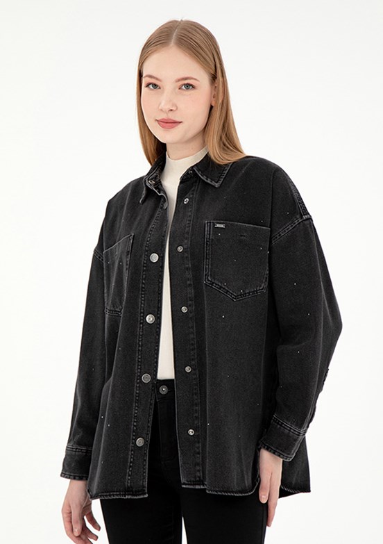 US POLO ASSN Siyah Kadın Denim Gömlek