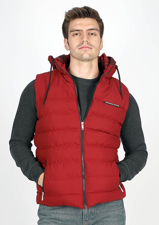 LEE COOPER Bordo Erkek Kapüşonlu Yelek