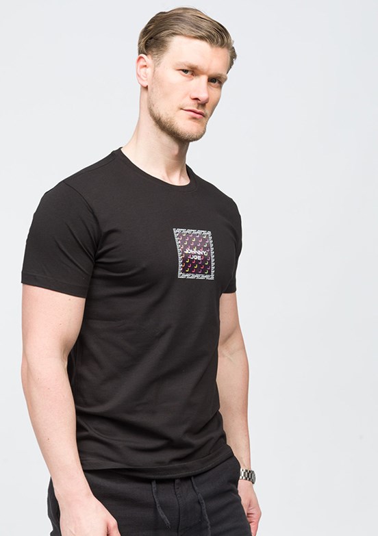 JOHNNY JOE Lucas Siyah Erkek Bisiklet Yaka T-shirt