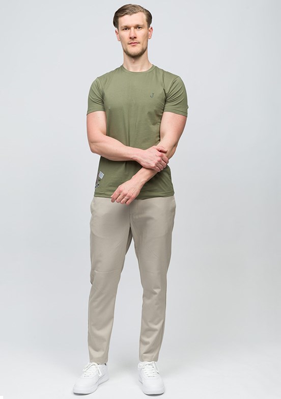 JOHNNY JOE Andre Haki Erkek Bisiklet Yaka T-shirt