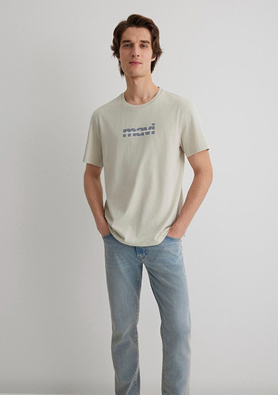 MAVİ Erkek Logo Baskılı Gri T-shirt