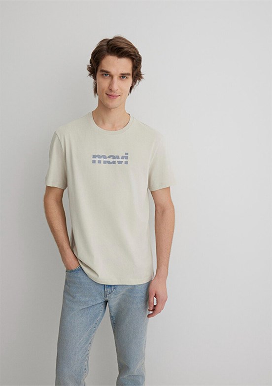 MAVİ Erkek Logo Baskılı Gri T-shirt