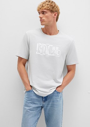 MAVİ - M0611789-80618 Erkek Gri Baskılı T-Shirt