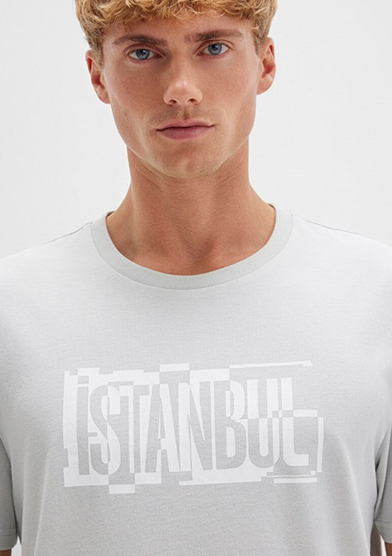MAVİ - M0611789-80618 Erkek Gri Baskılı T-Shirt