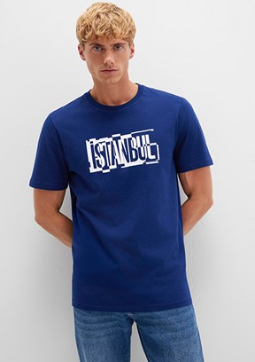 MAVİ - M0611789-70758 Erkek Lacivert Baskılı T-Shirt