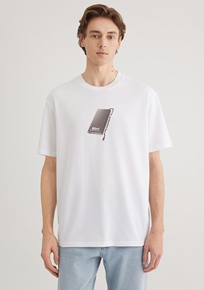 MAVİ - M0612483-620 Erkek Beyaz Baskılı T-Shirt