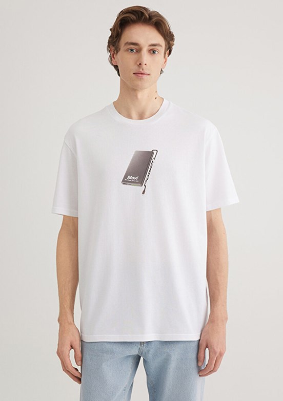 MAVİ - M0612483-620 Erkek Beyaz Baskılı T-Shirt