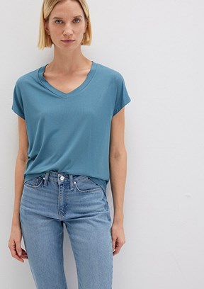MAVİ - M167714-70753 Kadın Mavi V Yaka T-Shirt