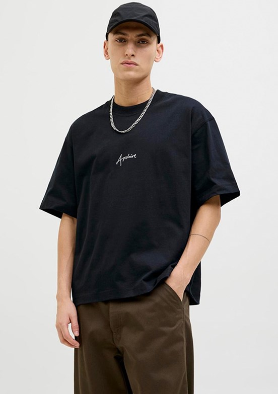 JACK JONES Siyah Erkek Baskılı T-Shirt