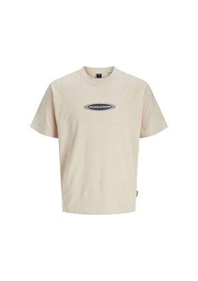 JACK JONES Bej Erkek Baskılı T-Shirt