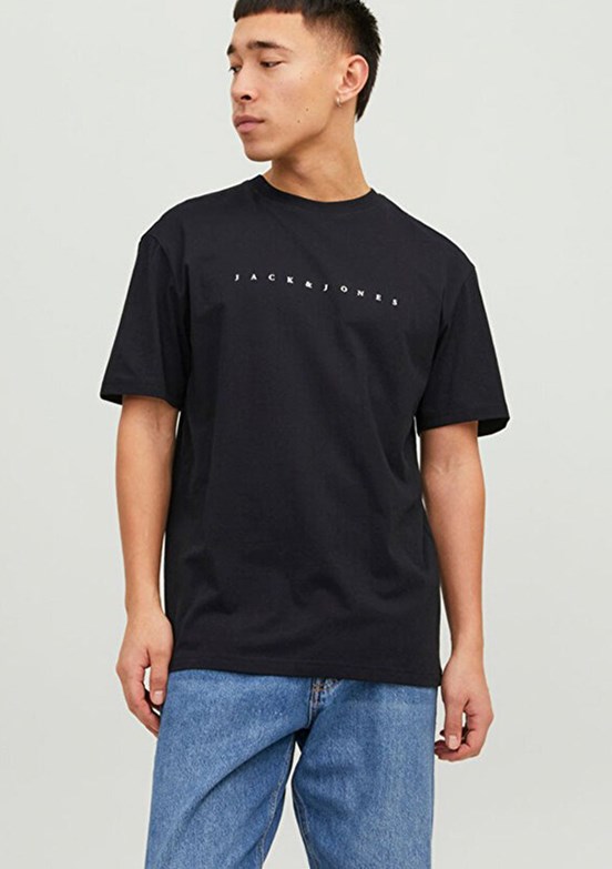 JACK JONES Siyah Erkek Baskılı T-Shirt