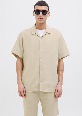JACK JONES Joreaster Bej Erkek Kısa Kol Gömlek