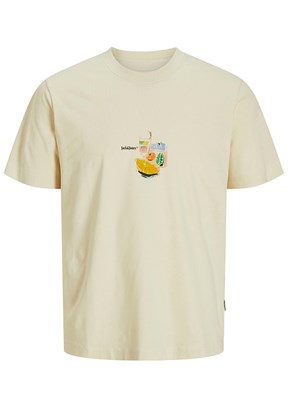 JACK JONES Beyaz Erkek Bisiklet Yaka T-shirt