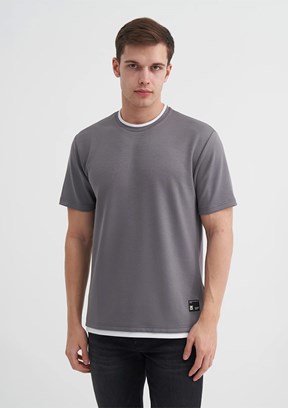 CAZADOR Caz 4003 - 25YCEEO04003 Erkek Gri Bisiklet Yaka T-Shirt
