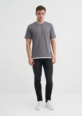 CAZADOR Caz 4003 - 25YCEEO04003 Erkek Gri Bisiklet Yaka T-Shirt