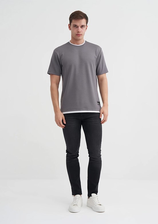 CAZADOR Caz 4003 - 25YCEEO04003 Erkek Gri Bisiklet Yaka T-Shirt
