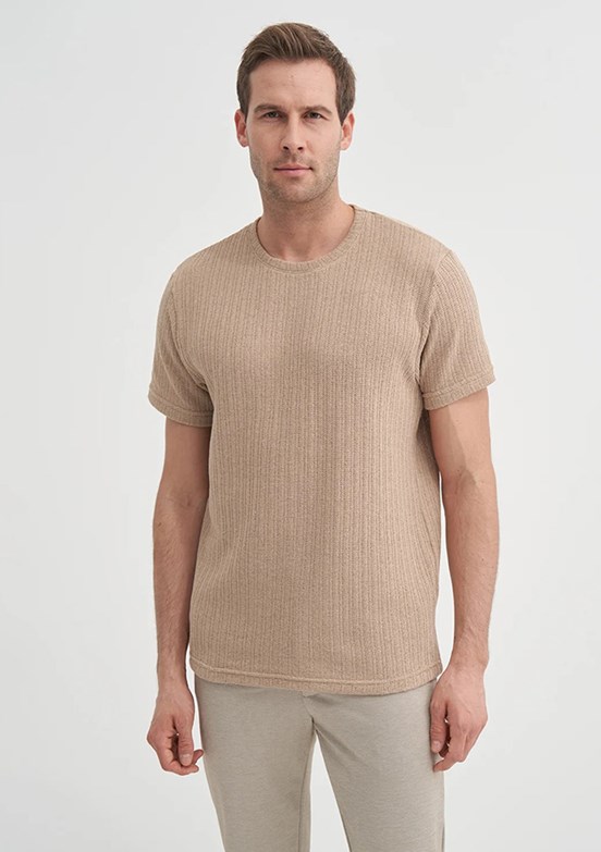 CAZADOR Kum Rengi Erkek Bisiklet Yaka T-shirt