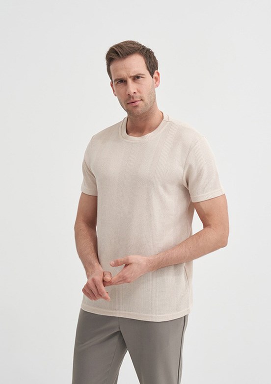 CAZADOR Caz 4177 Erkek Bej Bisiklet Yaka T-Shirt