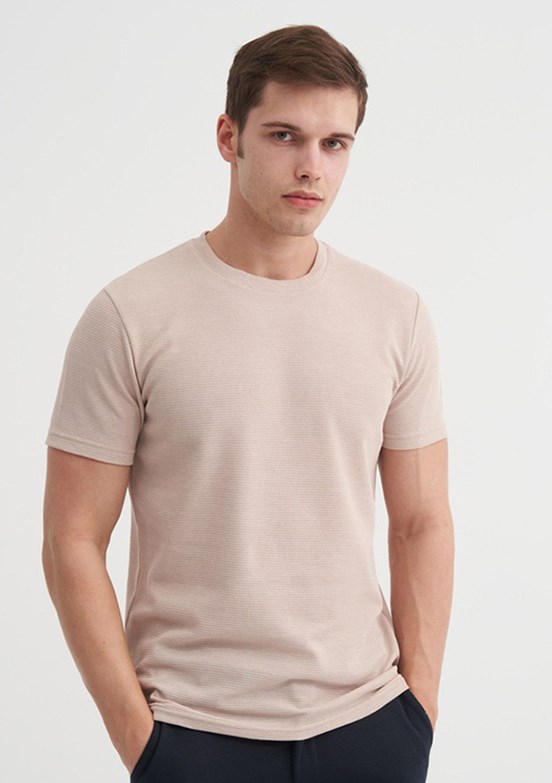 CAZADOR Caz 4240 - 25YCEEO04240 Erkek Bej Bisiklet Yaka T-Shirt