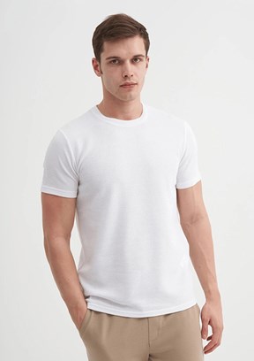 CAZADOR Caz 4240 Erkek Beyaz Bisiklet Yaka T-Shirt