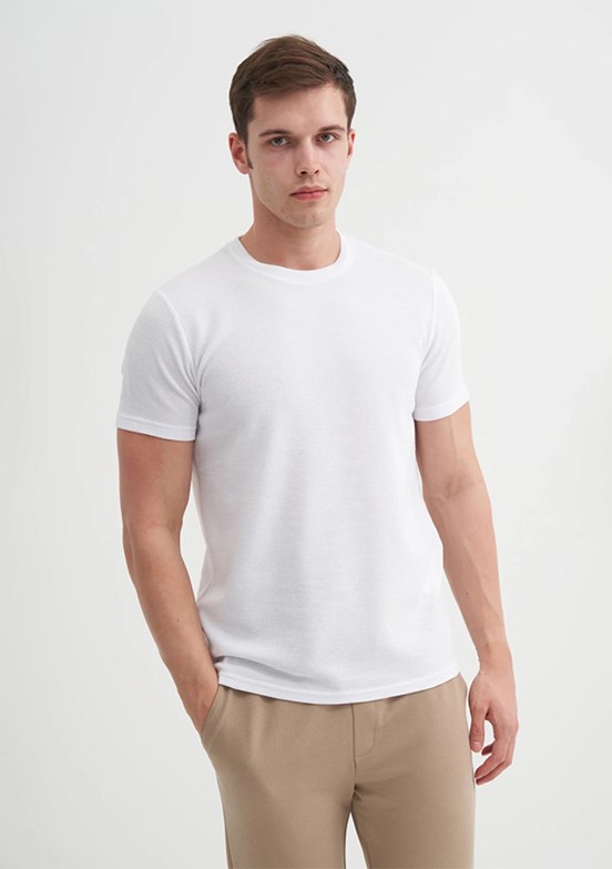 CAZADOR Beyaz Erkek Bisiklet Yaka T-shirt