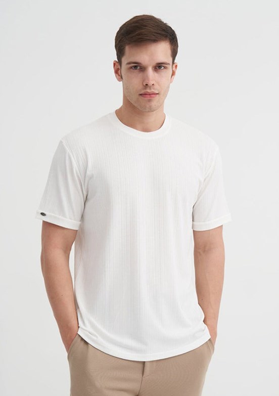 CAZADOR Caz 4253 Erkek Beyaz Bisiklet Yaka T-Shirt