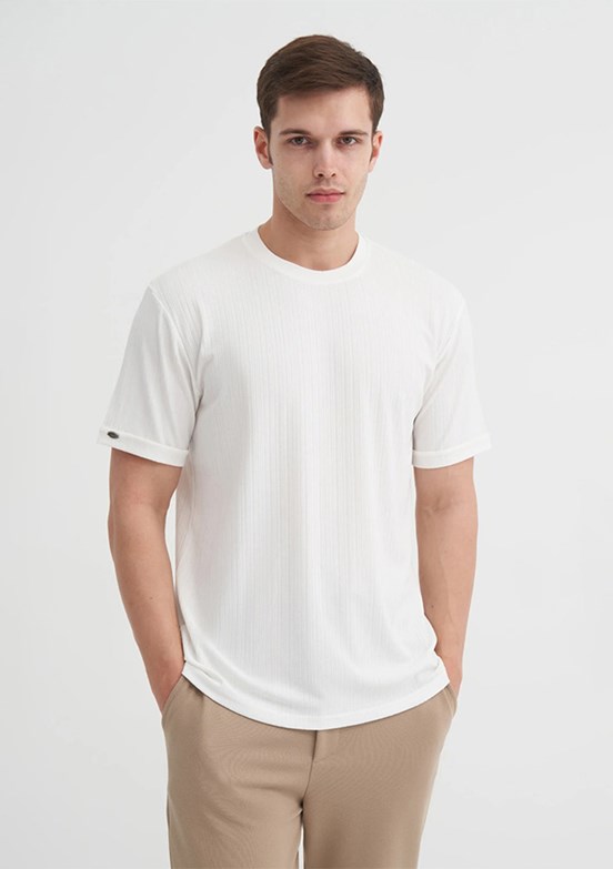 CAZADOR Beyaz Erkek Bisiklet Yaka T-shirt